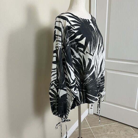 Bryn Walker LINEN COTTON Top Size 2X Long Sleeve Tropical Lagenlook Coastal Boxy - Picture 11 of 16